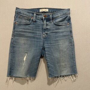 Madewell 8" High-Rise Skinny Denim Shorts Women's Sz 26 Blue Distressed EUC Soft